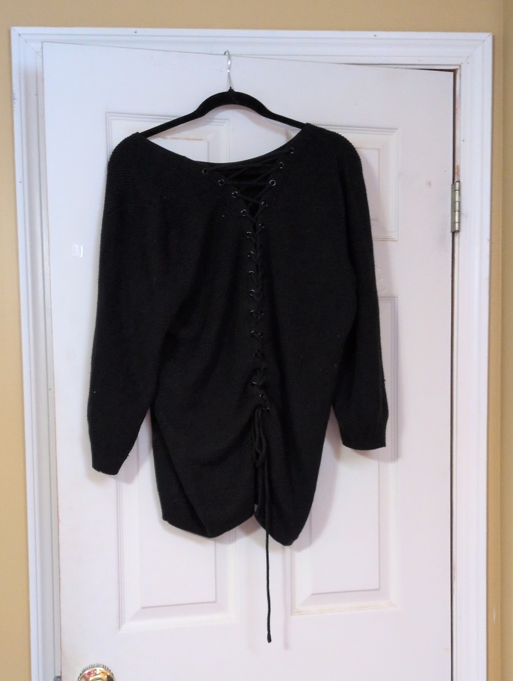 Black Lace-Up Back Women's Sweater